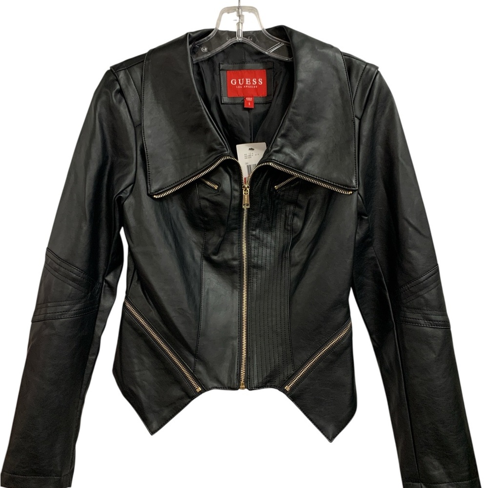 Guess NWT Sleek Black Faux Leather Jackets Size S